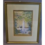 20th century British school Watercolour of a white mosque, framed and glazed 28 x 22 cm