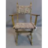 Chair with floral lining, hardwood and fabric, early 20th century, 94x64x44 cm