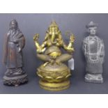 Ganesha golden statuette with two contemporary Chinese figures