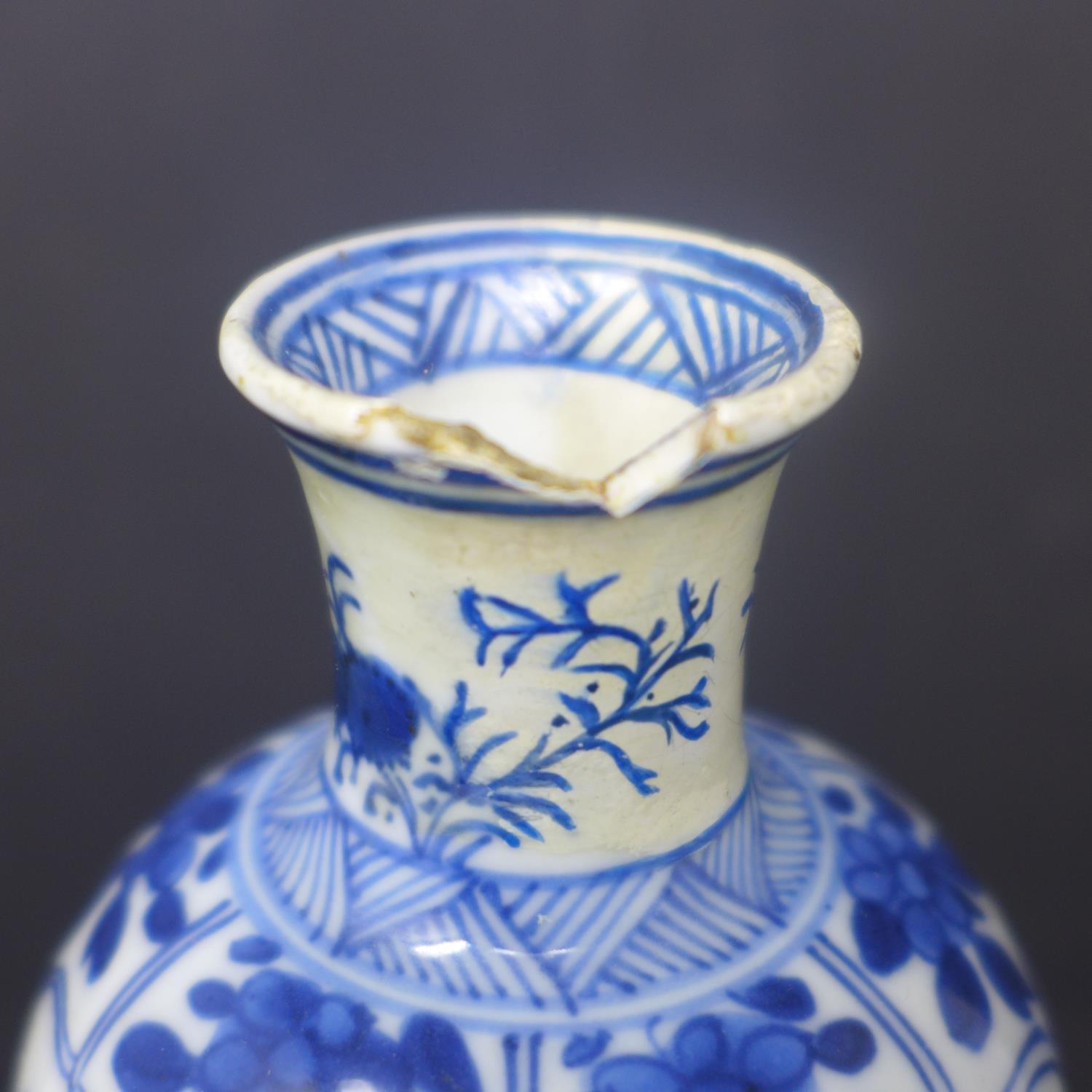 A Chinese baluster vase, blue and white porcelain, floral design probably K?ang Hsi period with - Image 3 of 4