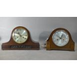 Two 1920's English mantle clocks, both having silvered dials with Roman numerals, 8 day movements,