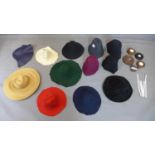 A group of hat making tools including twelve pieces of felt and and ribbons
