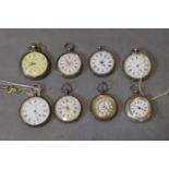 A collection of various silver and white metal and brass cased female pocket watches, set with white