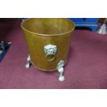 A copper bucket with two lion heads and three lion legs diameter 36 cm