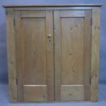 A 20th century pine cupboard, with two cupboard doors, H.120 W.117 D.34cm