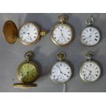 A collection of various silver and white metal and brass male cased pocket watches, set with white