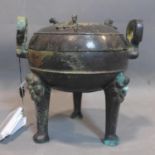 Large bronze incense burner, Han dynasty (Warring states), 200 BC - 200 AD, H 26, Diameter 22 cm