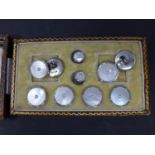 Silver and Mother of Pearl Oval Cufflinks and Dress Shirt Studs Set, 1930's