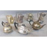 A collection of seven silver plated teapots, mostly 19th century