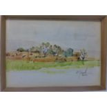 E. Roscalli, View of a Pakistani town, watercolour, signed lower right, framed and glazed, 27 x 38cm