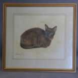 Leonie Seely, A Cat, watercolour, signed lower left, framed and glazed, 31 x 36cm