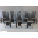 A set of 8 brown leather dining chairs by Frag, marked to bases