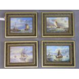 A set of four maritime paintings of ships at sea, oil on panel, monogrammed JG to lower right, all