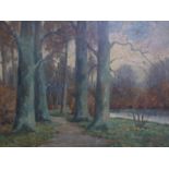 Jack Aue (Dutch, 1895-1970), Forest path along the river, oil on board, signed lower right, in