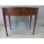 A 20th century mahogany card table, with single drawer, raised on tapered legs and spade feet, H.