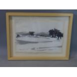 Contemporary British artist Jo Lewis, Landscape, ink on rice paper, signed and numbered 0898, framed