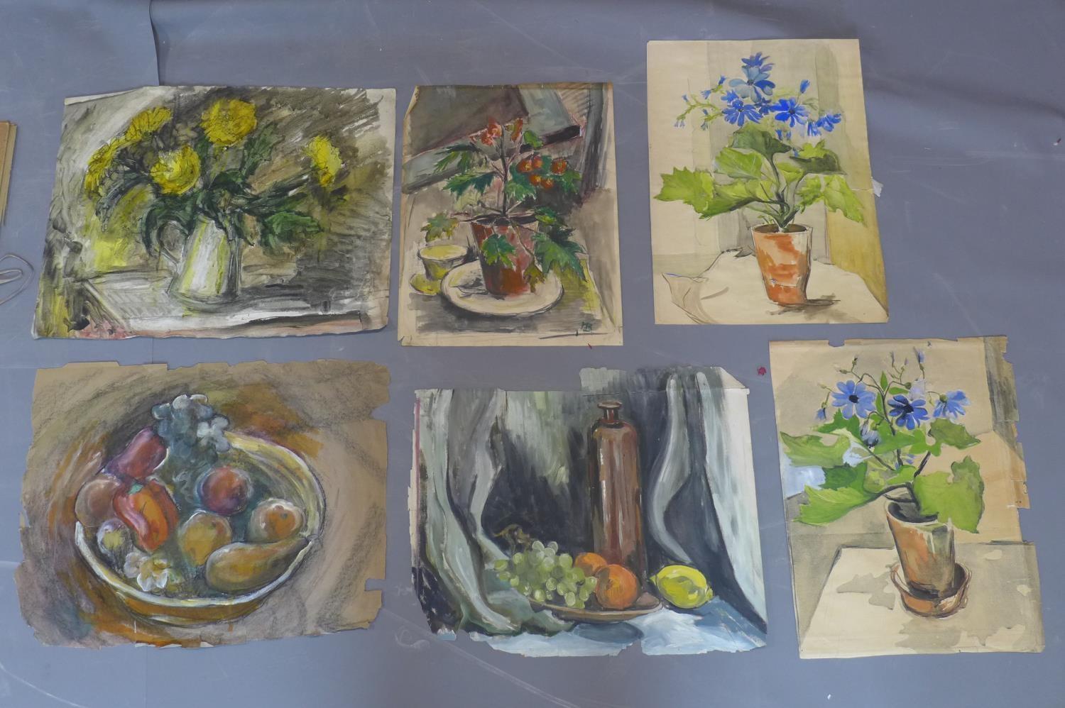 A folio containing various still life watercolour and oil paintings