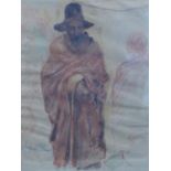 Olaf Williams (Early 20th century Norwegian school), Study of a man in hat and cloak, c.1920, red