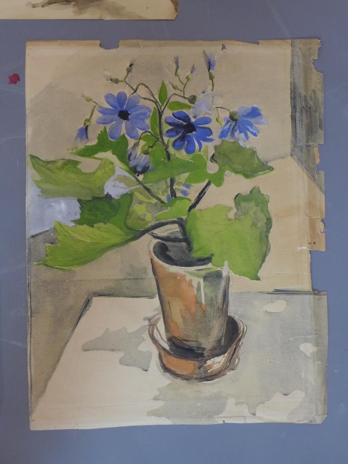 A folio containing various still life watercolour and oil paintings - Image 3 of 5