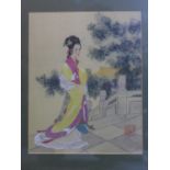 Contemporary Chinese school, Chinese lady in traditional costume, paint on silk, stamped but not