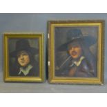 20th century school, two portraits of 17th century gentlemen, oil on canvas, both indistinctly