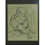 Contemporary British artist, female nude, gouache and ink on paper, signed and dated '1990' framed