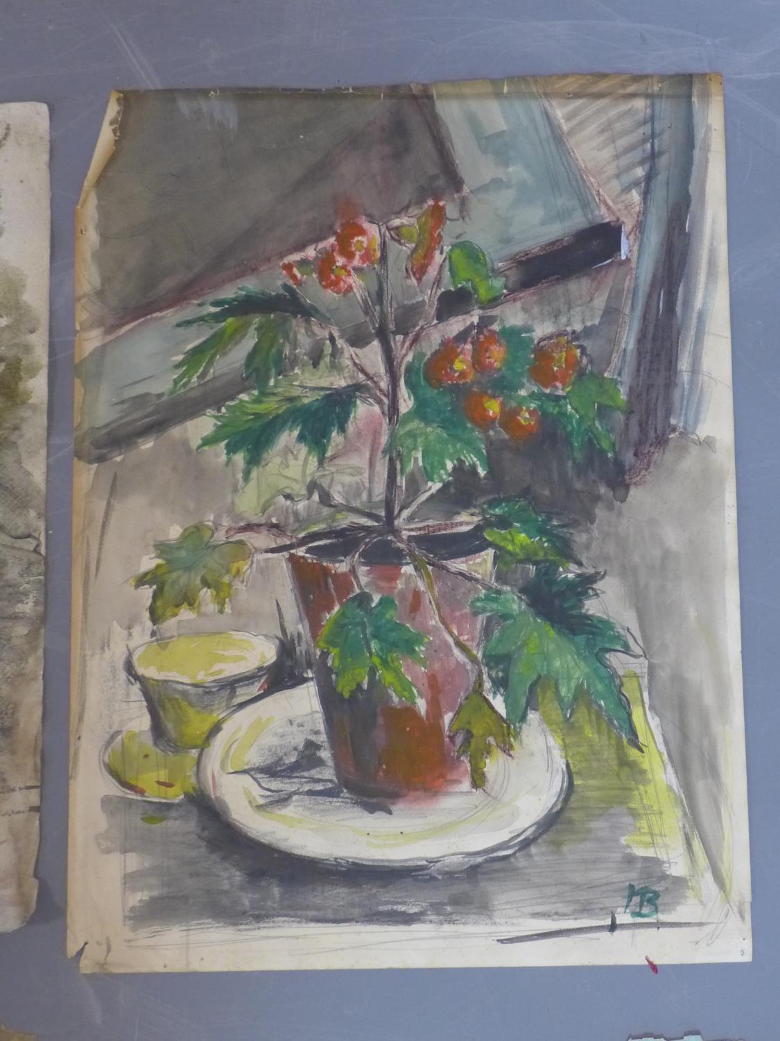 A folio containing various still life watercolour and oil paintings - Image 4 of 5