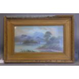 20th century British school, Boats on a lake with Mountains to backgroud, oil, framed and glazed (