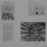 A framed quadriptych print of the destruction of the Theatre Royal Covent Garden by fire, with print