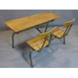 A vintage French double school desk, H.72 W.120 D.87cm