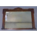 An inlaid overmantle mirror with original glass plate, some marquetry and veneer pieces missing,