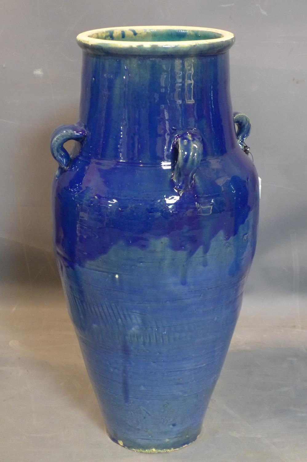 A Persian blue glazed Sharab wine vessel, H.73cm