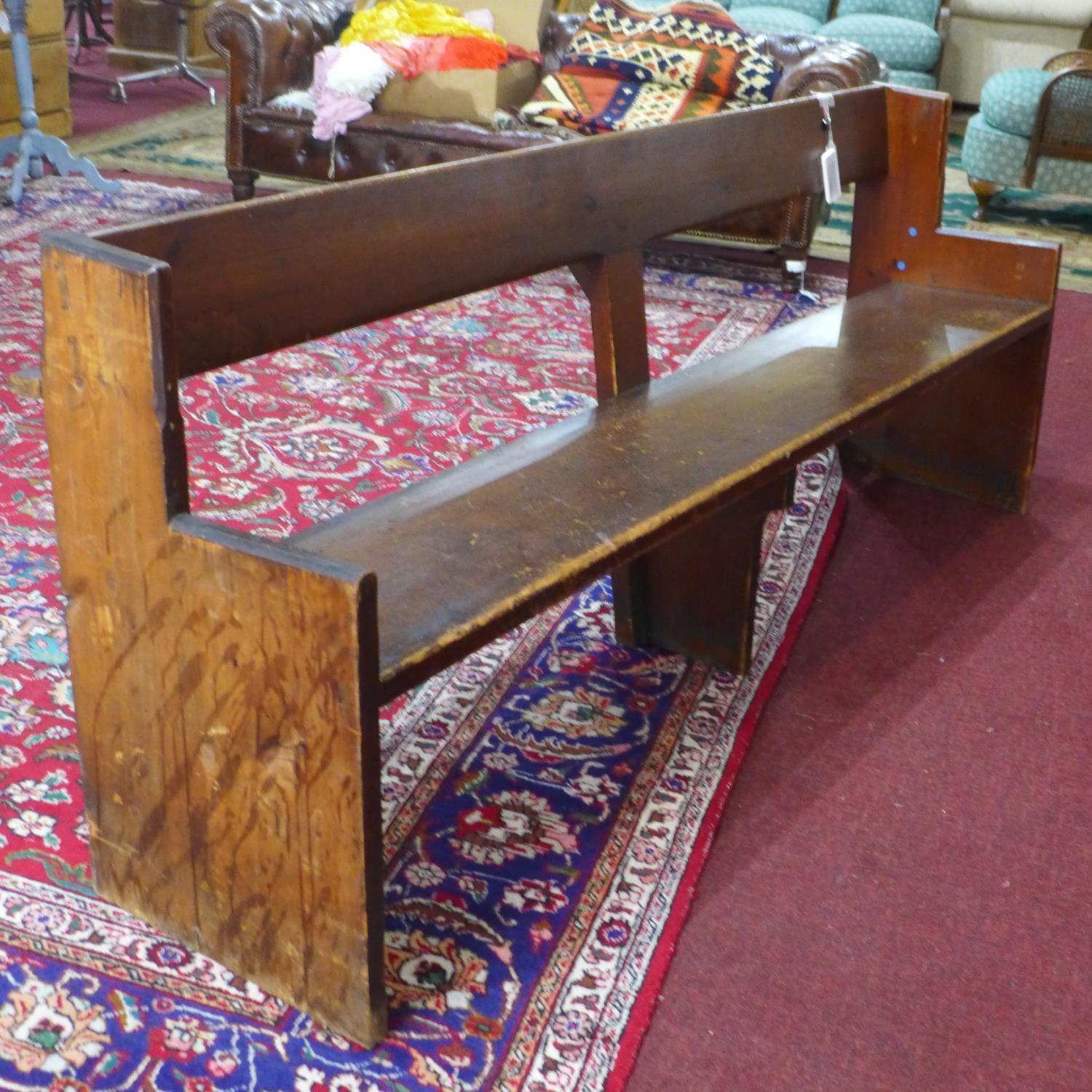 A 20th century pitch pine church pew, H.78 W.204 D.42cm - Image 3 of 3