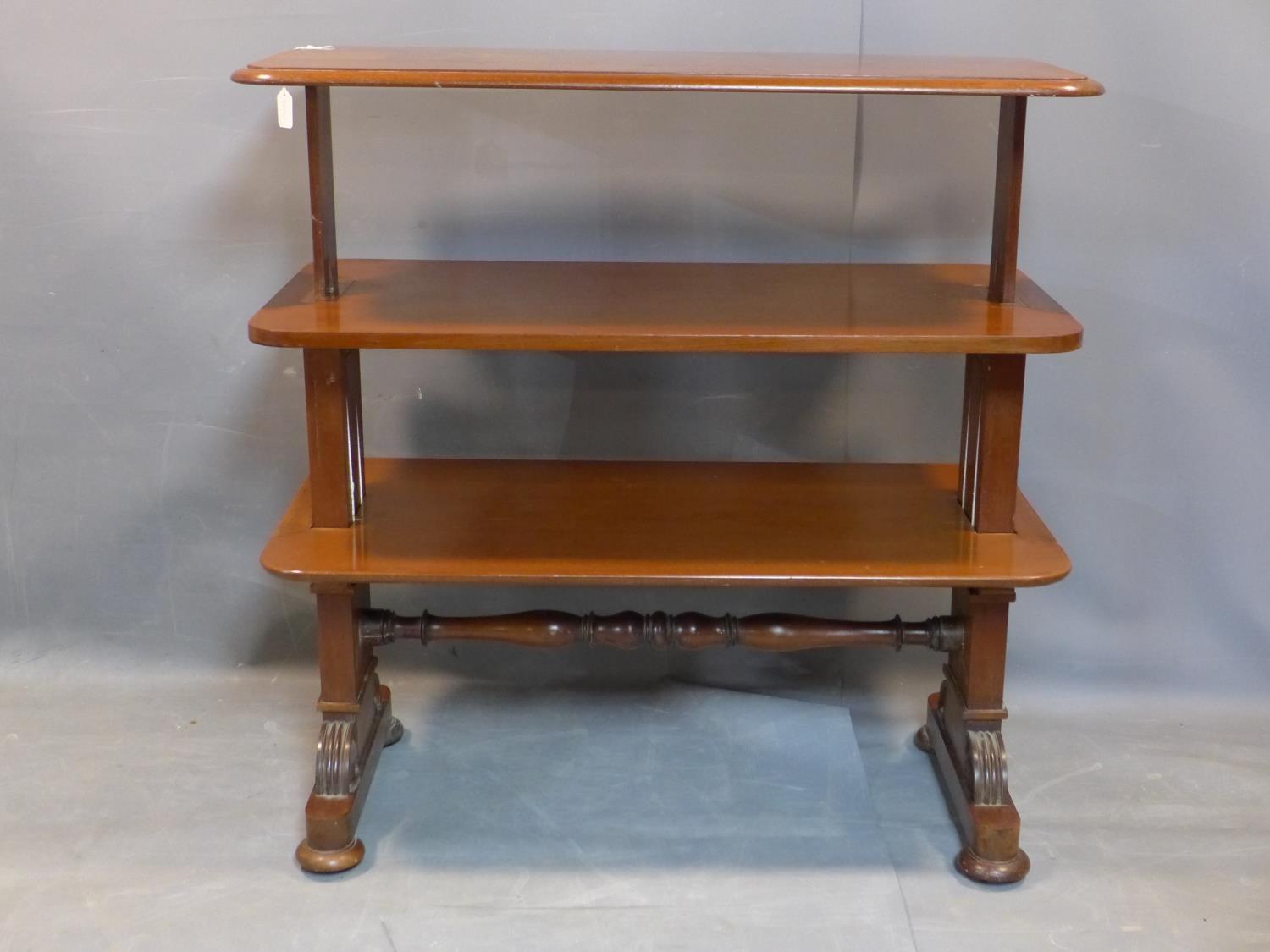 A 19th century mahogany three tier metamorphic buffet, on carved supports joined by turned - Image 4 of 4