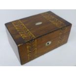 Victorian walnut and inlaid mother of pearl sewing box, 19th Century, H.9 x D.21 x W.13 cm