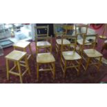 Six school chairs together with two stools, 1960's