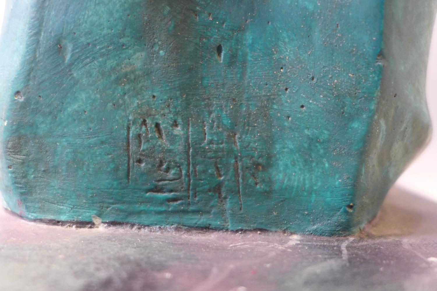 A turquoise cast plaster Egyptian style head, indistinctly signed to reverse, on faux marble cast - Image 5 of 5