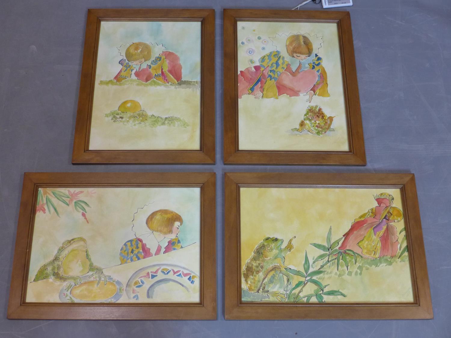 Contemporary draughtsman, Four illustrations of the fable of the princess and the frog, signed and