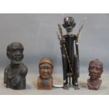 A collection of African figures, to include a carved hardwood head and shoulder bust of a man, H.