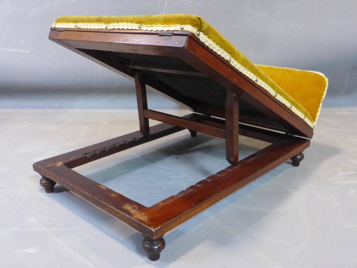 A 20th century gout stool, with stud bound velour upholstery, adjustable, H.29 W.47 D.63cm - Image 2 of 5