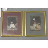 Two mid 19th century Indian paintings on mica, from Patna Bihar, c.1860, one of a bookbinder at