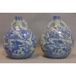 A pair of contemporary blue and white Chinese flasks