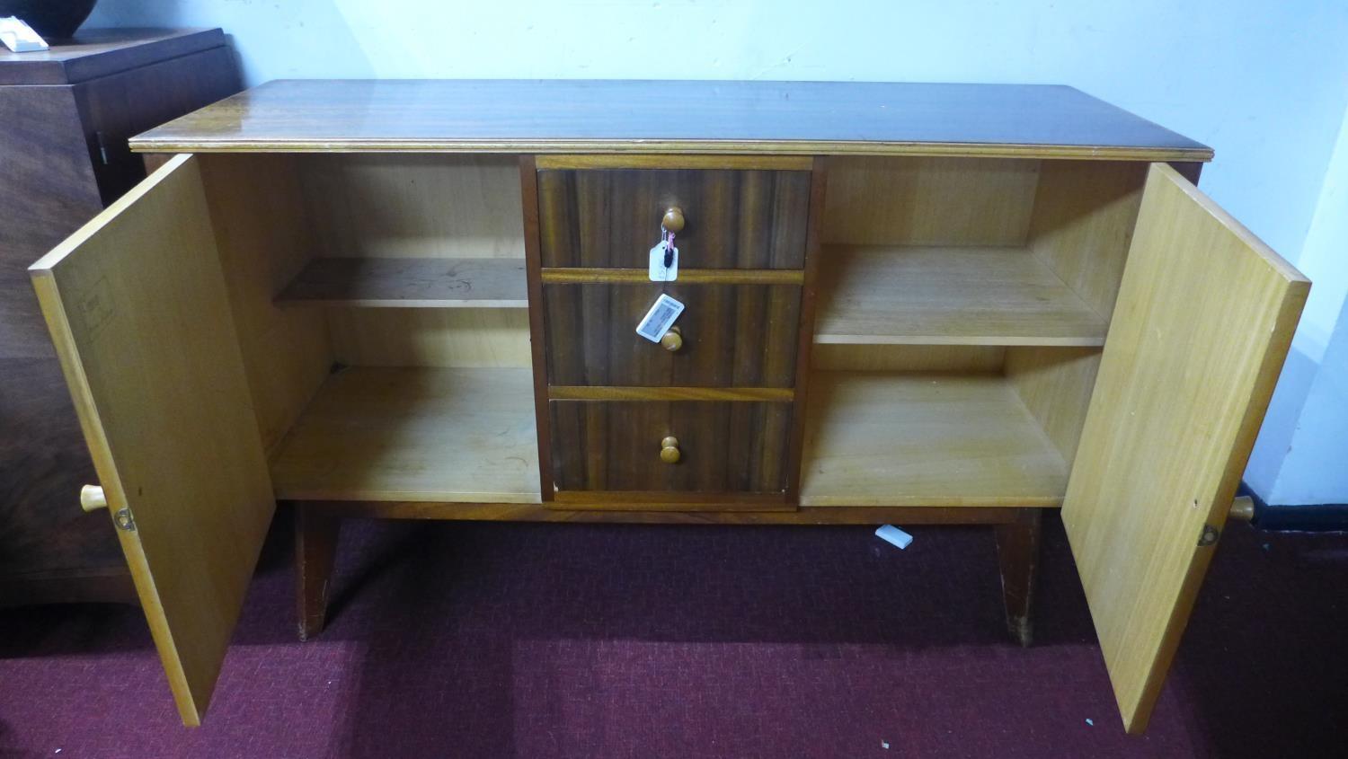 A 20th century walnut Cumbrae by Morris of Glasgow sideboard, with maker's mark, having three - Image 2 of 3