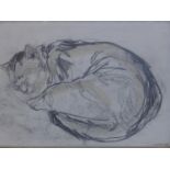 Contemporary British draughtsman, sleeping cat, pencil and watercolour, signed and dated 'G.