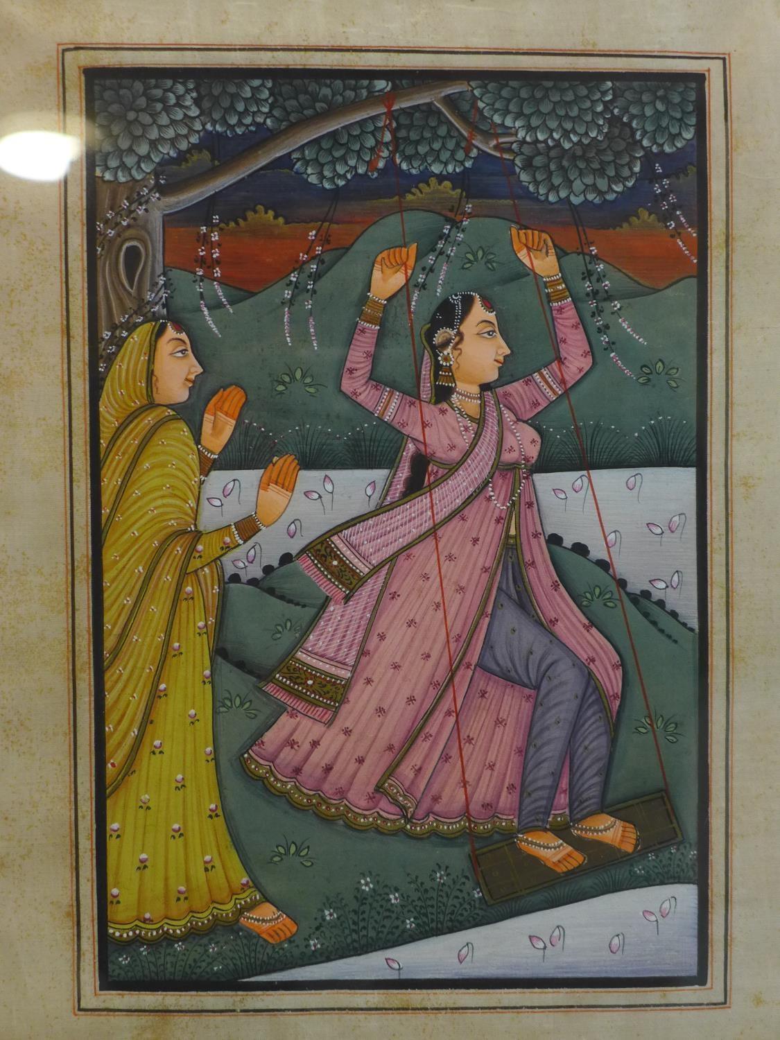 A late 19th century Mughal diptych painting on silk, one depicting a nobleman and semi nude lady, - Image 3 of 3