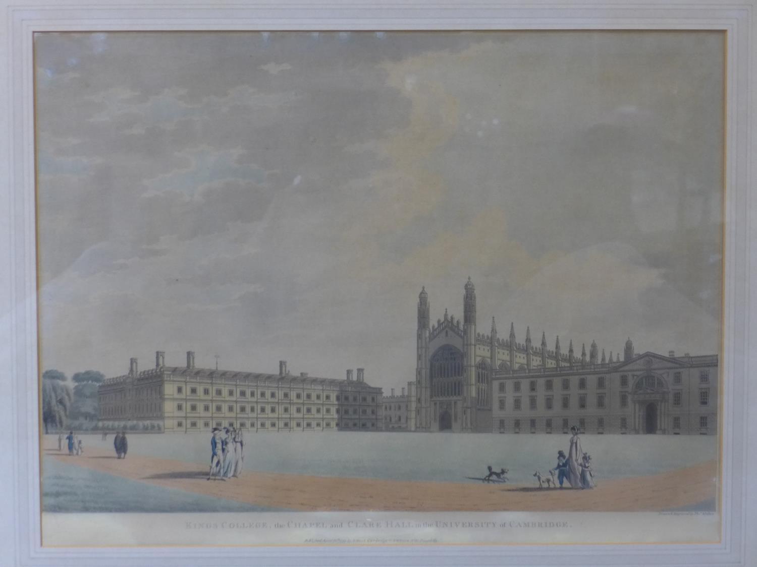 A hand-coloured print of 'King's College, the Chapel and Clare Hall in the University of Cambridge',