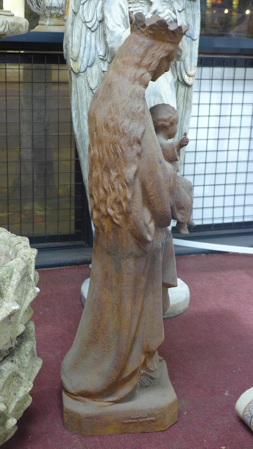 A cast iron statue of Mary holding an infant Jesus, H.94cm - Image 2 of 3