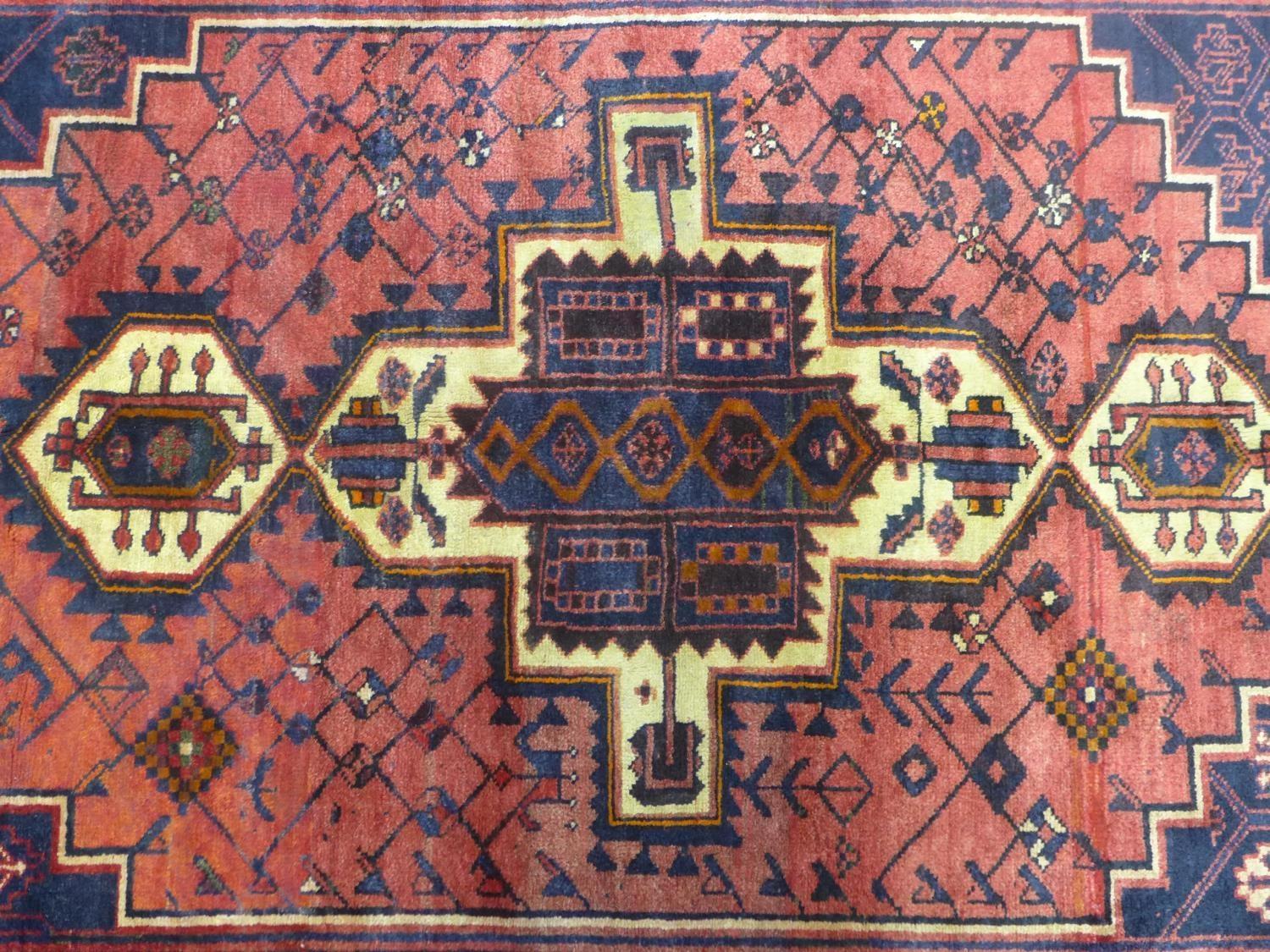 A north west Persian Afshar rug, 240cm x 160cm, triple polo medallion, with repeating geometrical - Image 2 of 5