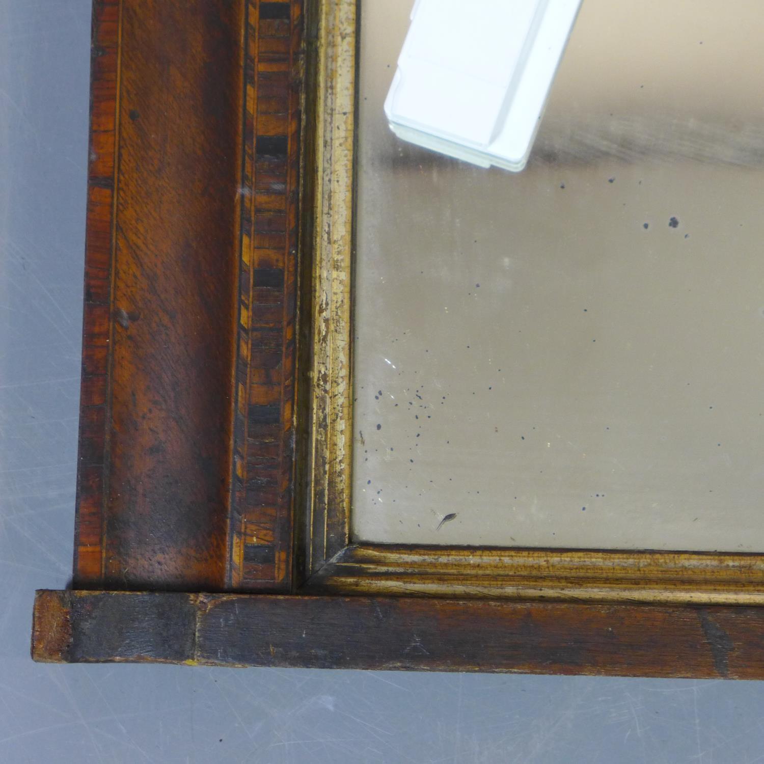 An inlaid walnut overmantle mirror, 43 x 72cm - Image 3 of 3