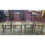 Three early 20th century oak kitchen chairs, with rush seats, together with a bedroom chair with